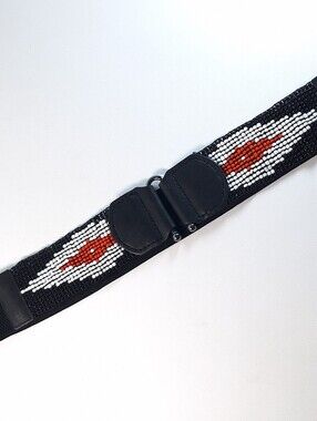 Addition Elle Plus Size 3X Black Elastic Beaded Belt Aztec Southwestern Boho